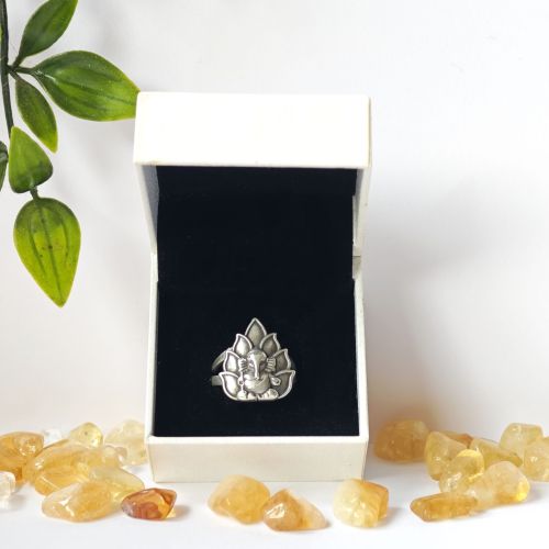 Anillo Ganesha flor de loto – Activado plata de ley