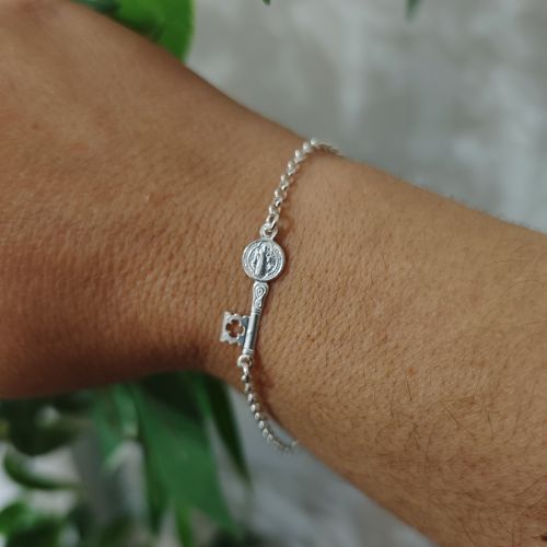 Pulsera llave San Benito abrecaminos – protección – plata de ley 925