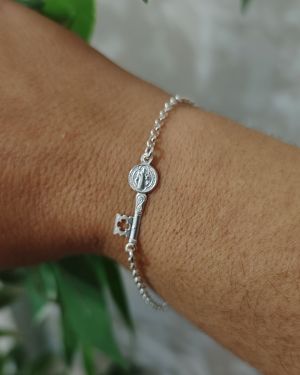 Pulsera llave San Benito abrecaminos – protección – plata de ley 925